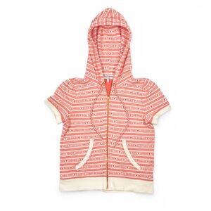 Juicy Couture Y2K style Pink Short Sleeve Hoodie Drawstring Cotton Zip Up large